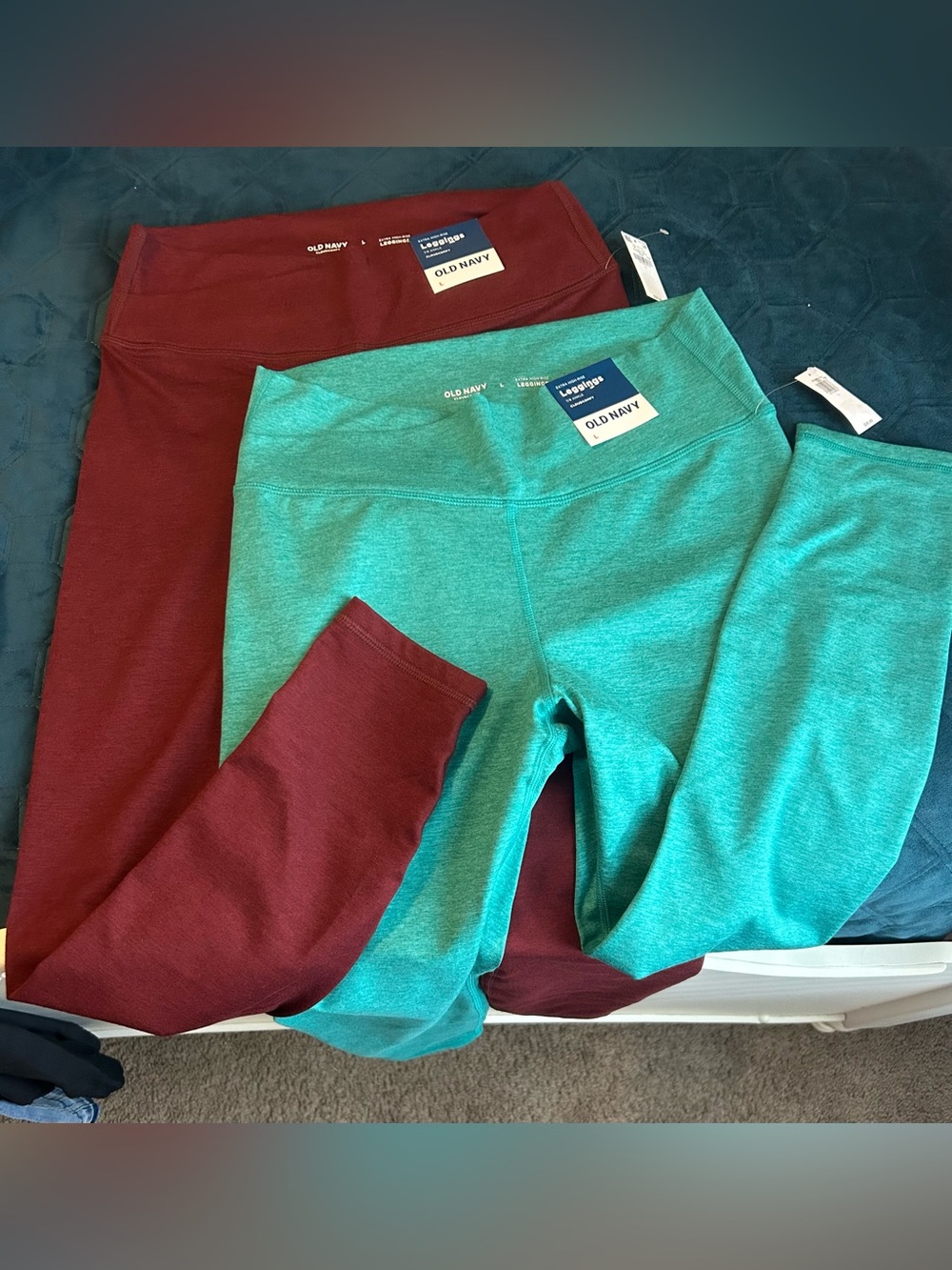 Old Navy Cloud Comfy size Large Leggings - Teal and Burgundy bundle 7/8 length